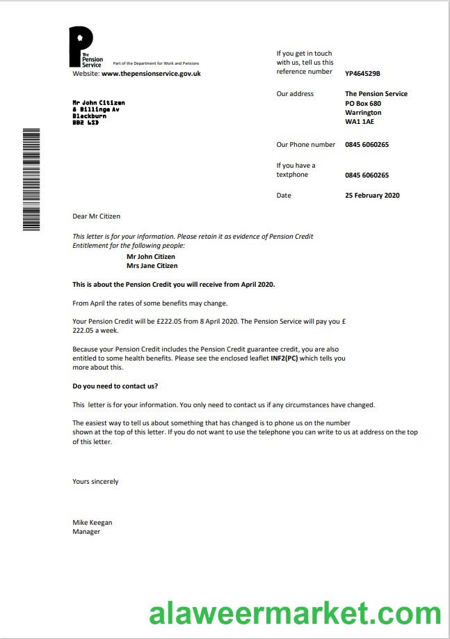 The Pension Service utility bill template in Word and PDF format